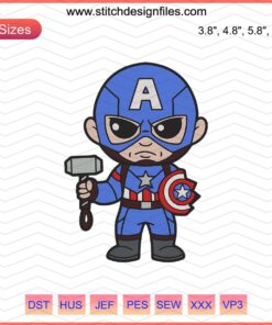 Captain America Chibi Embroidery Design, Avengers Machine Embroidery File, Marvel Superhero Cute Embroidery Pattern