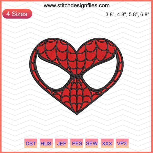 Spider-man Valentine's Day face embroidery design featuring a heart, perfect for sewing or crafting projects.