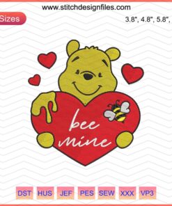 Winnie The Pooh Valentine's Embroidery Designs, featuring Pooh and heart motifs in a digital file for stitching projects.