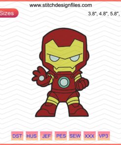 Chibi Iron Man Embroidery Design File, Avengers Machine Stitch Template for Marvel Fans, Superhero Embroidery Art
