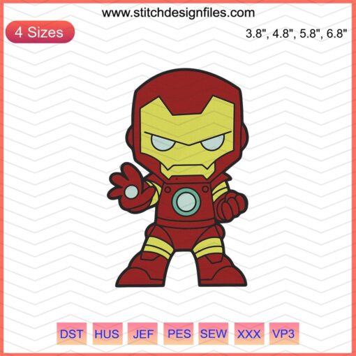 Chibi Iron Man Embroidery Design File, Avengers Machine Stitch Template for Marvel Fans, Superhero Embroidery Art