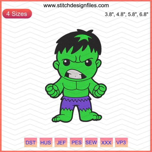 Hulk Chibi Embroidery Design File, Avengers Machine Embroidery, Cute Hulk Pattern for DIY Crafts.