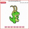 Loki Crocodile Embroidery Design: Avengers-themed machine embroidery file, detailed crocodile in Loki's colors and helmet.