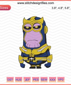 Minions x Thanos Embroidery Designs File, featuring Avengers-themed machine embroidery designs for creative projects.