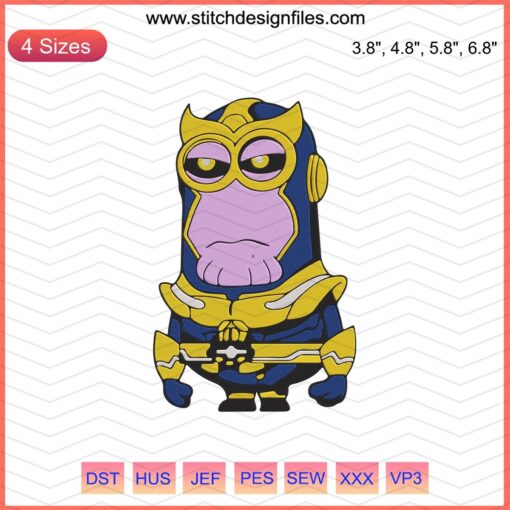 Minions x Thanos Embroidery Designs File, featuring Avengers-themed machine embroidery designs for creative projects.