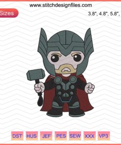 Cute Thor Chibi Embroidery Design, Avengers Machine Embroidery, Marvel Hero Pattern File, Perfect for Kids' Projects.