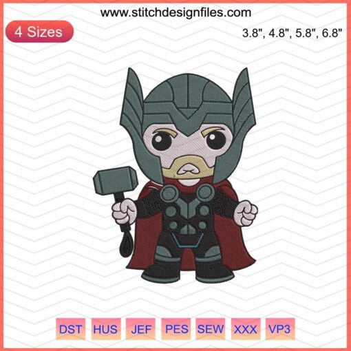 Cute Thor Chibi Embroidery Design, Avengers Machine Embroidery, Marvel Hero Pattern File, Perfect for Kids' Projects.