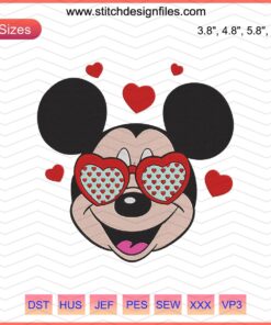Mickey Disney Valentine Embroidery Designs, Disney Machine Embroidery Patterns, Valentine's Day Themed Embroidery File.