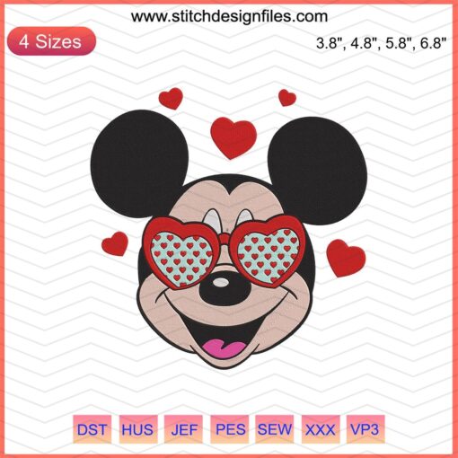 Mickey Disney Valentine Embroidery Designs, Disney Machine Embroidery Patterns, Valentine's Day Themed Embroidery File.