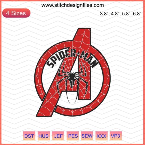 Spider Man Logo Avengers Embroidery Design, Marvel Machine Embroidery File. Perfect for crafts, DIY projects, and Marvel fans.