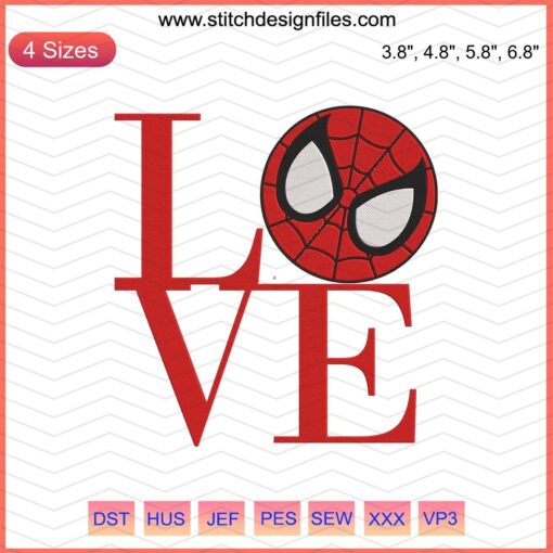 Spider Man Logo Love Embroidery Design File, Marvel Superhero Machine Embroidery Pattern, Spider Man Embroidery Art.