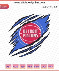 Detroit Pistons NBA Embroidery Designs File: Iconic logo, vibrant colors, perfect for machine embroidery projects.