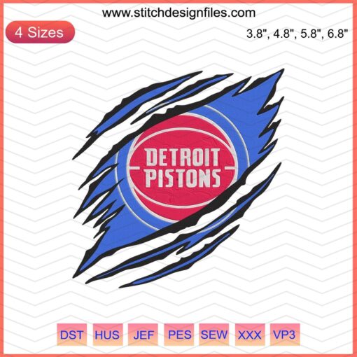 Detroit Pistons NBA Embroidery Designs File: Iconic logo, vibrant colors, perfect for machine embroidery projects.