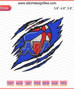 American Basketball Association NBA logo embroidery file, machine designs; perfect for sports-themed stitching projects.