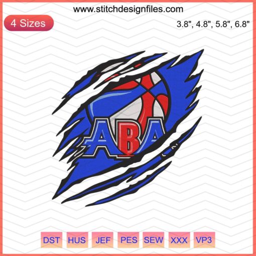 American Basketball Association NBA logo embroidery file, machine designs; perfect for sports-themed stitching projects.