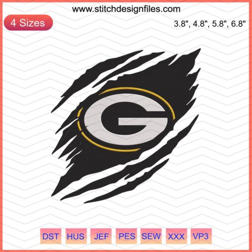 Green Bay Packers NFL Logo Embroidery Designs File, Packers Machine Embroidery Patterns, NFL Team Logo Stitch Design