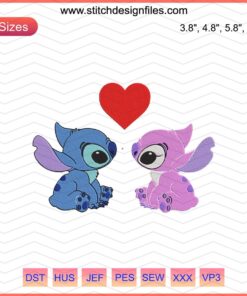 Cute Stitch and Angel Love Embroidery Design File, Stitch Machine Embroidery Designs, Adorable Cartoon Patterns, DIY Embroidery Downloads