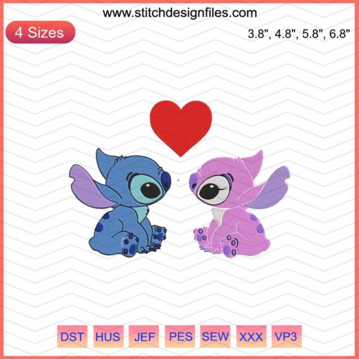 Cute Stitch and Angel Love Embroidery Design File, Stitch Machine Embroidery Designs, Adorable Cartoon Patterns, DIY Embroidery Downloads