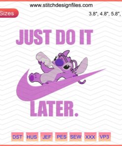 Nike Angel Embroidery Design File: "Just Do It Later," Stitch Machine, Perfect for Custom Nike Apparel.