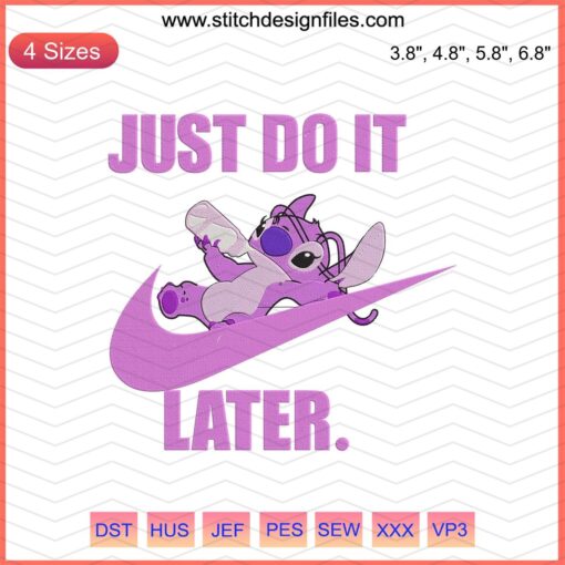 Nike Angel Embroidery Design File: "Just Do It Later," Stitch Machine, Perfect for Custom Nike Apparel.