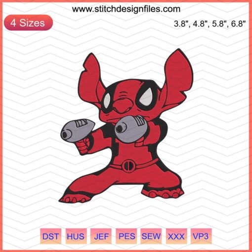 Deadpool Stitch Machine Embroidery Design File, cartoon character embroidery, superhero cross-stitch pattern, digital download.