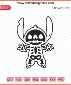 Halloween Stitch Skeleton Embroidery File, Digital Machine Embroidery Design, Spooky Skeleton Pattern, Sewing Art