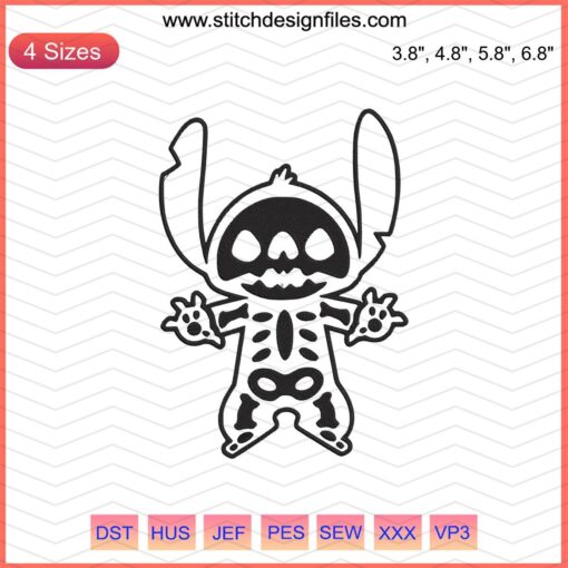 Halloween Stitch Skeleton Embroidery File, Digital Machine Embroidery Design, Spooky Skeleton Pattern, Sewing Art