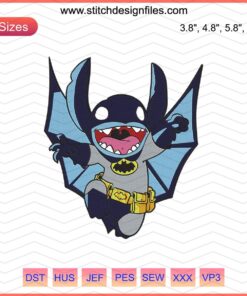 Batman embroidery designs file featuring intricate Stitch machine embroidery patterns, perfect for DIY projects.