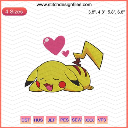 Pikachu Valentine Embroidery Designs File, Cute Tailored Stitch Machine Patterns, Pokemon Love Theme, Instant Download