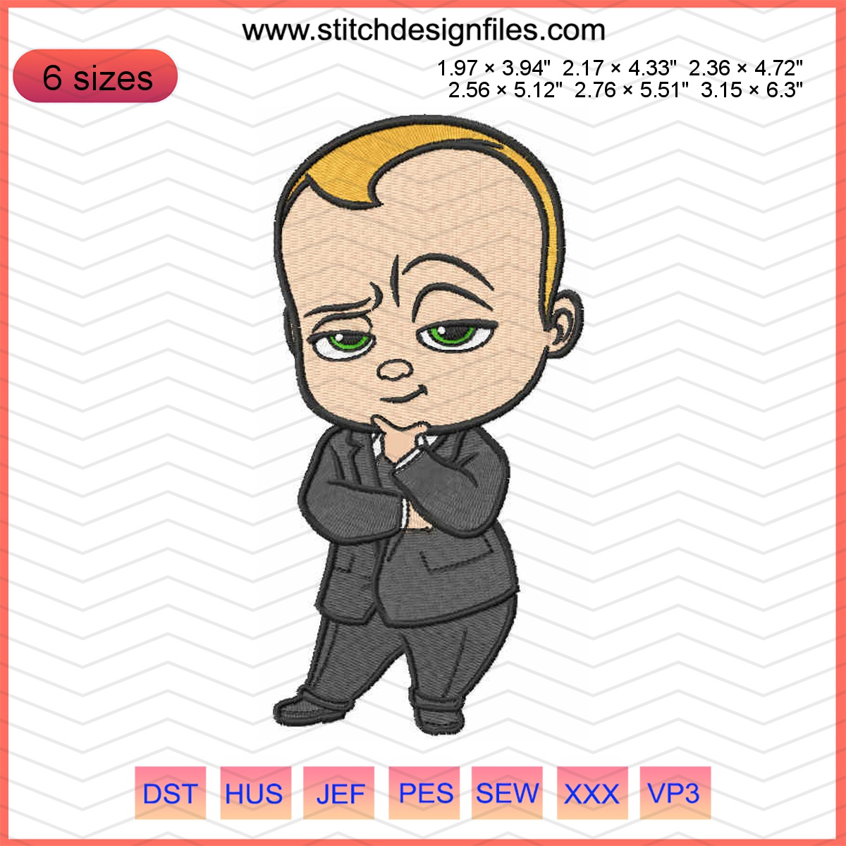 Charming Boss Baby embroidery design perfect for fun projects.