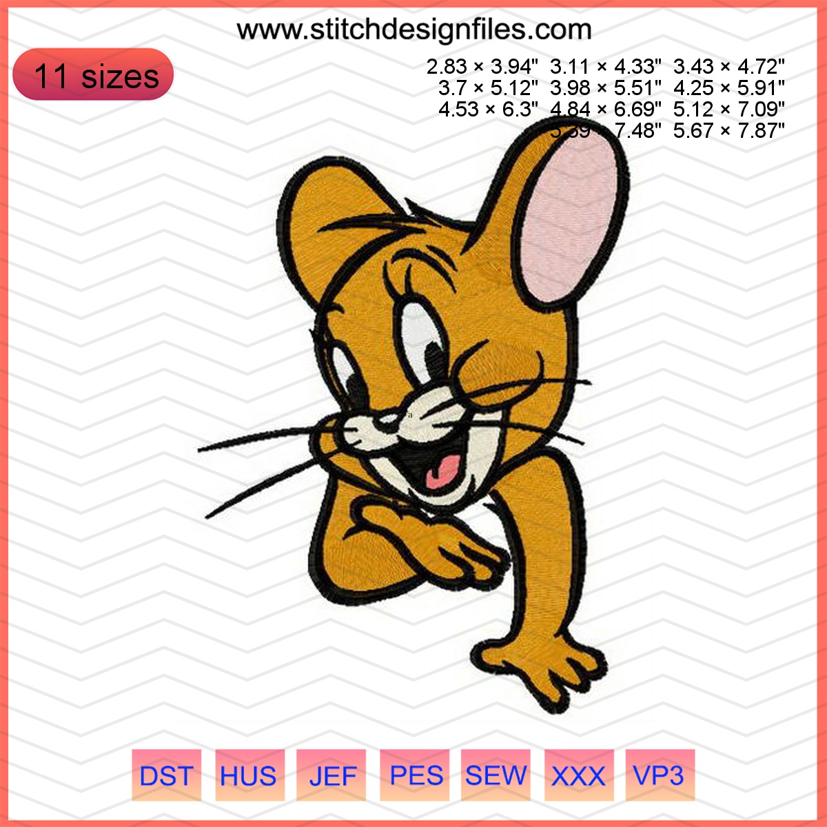 Shy Jerry embroidery design featuring an adorable cartoon mouse.