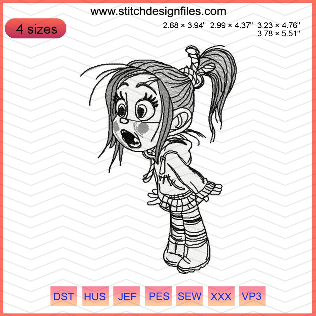 Vanellope sketch embroidery design from Wreck-It Ralph character