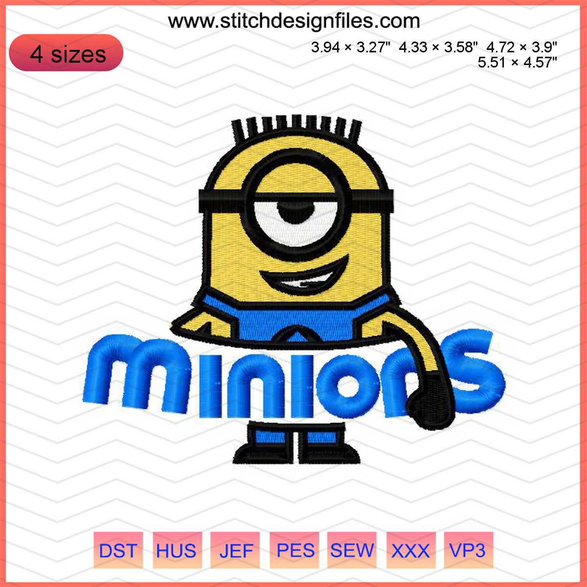 Minion Grins 2 embroidery design featuring playful Minion faces.