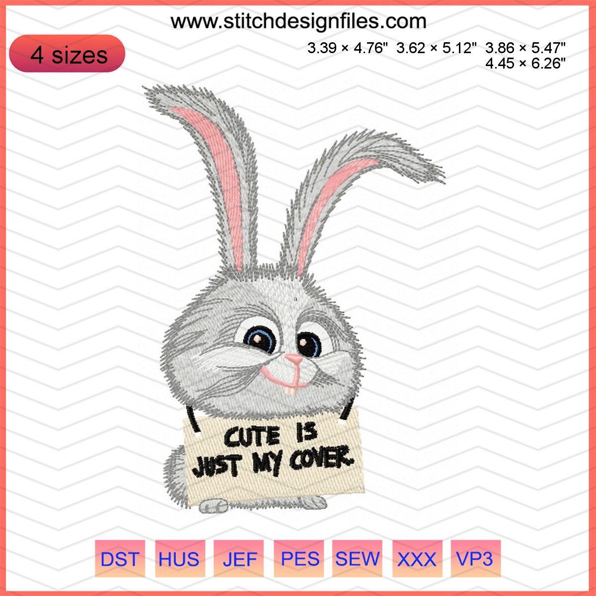 Cute is just my cover rabbit embroidery design for sewing