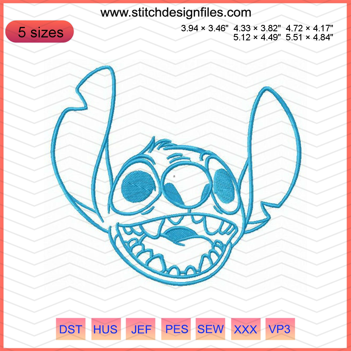 Cheerful Stitch embroidery design featuring animated characters.