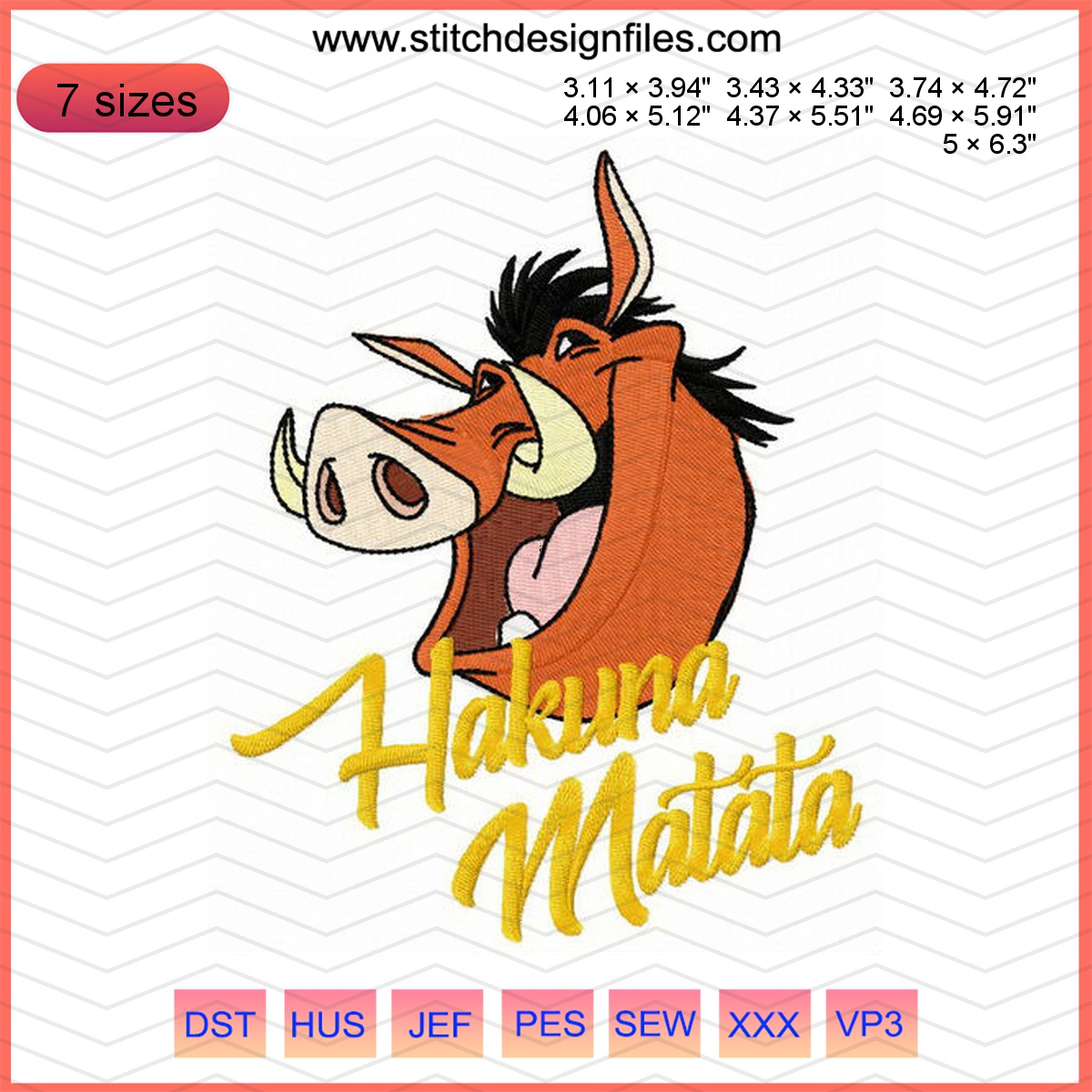 Smiling Pumba embroidery design from The Lion King, cheerful and joyful.