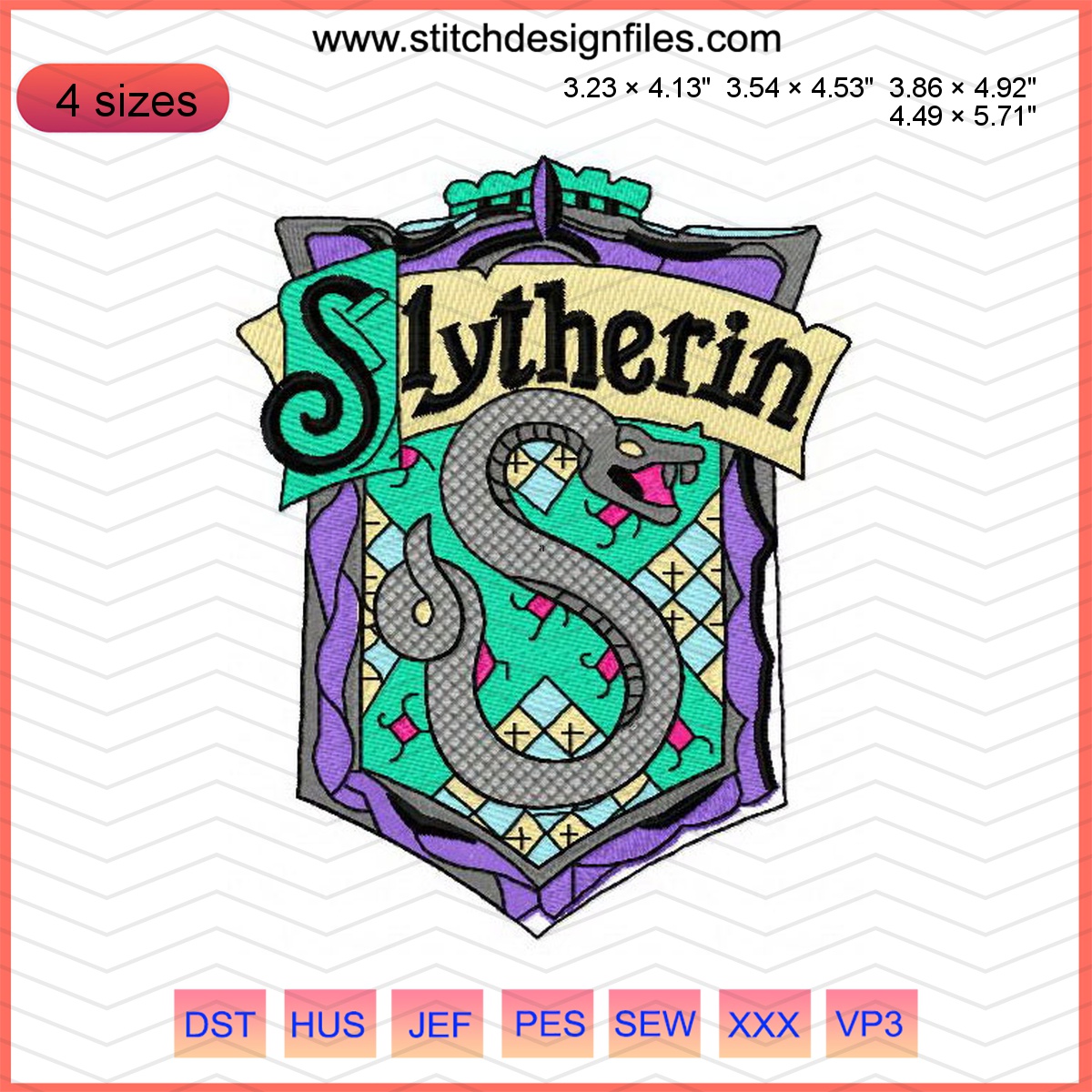 Slytherin emblem embroidery design featuring a serpent