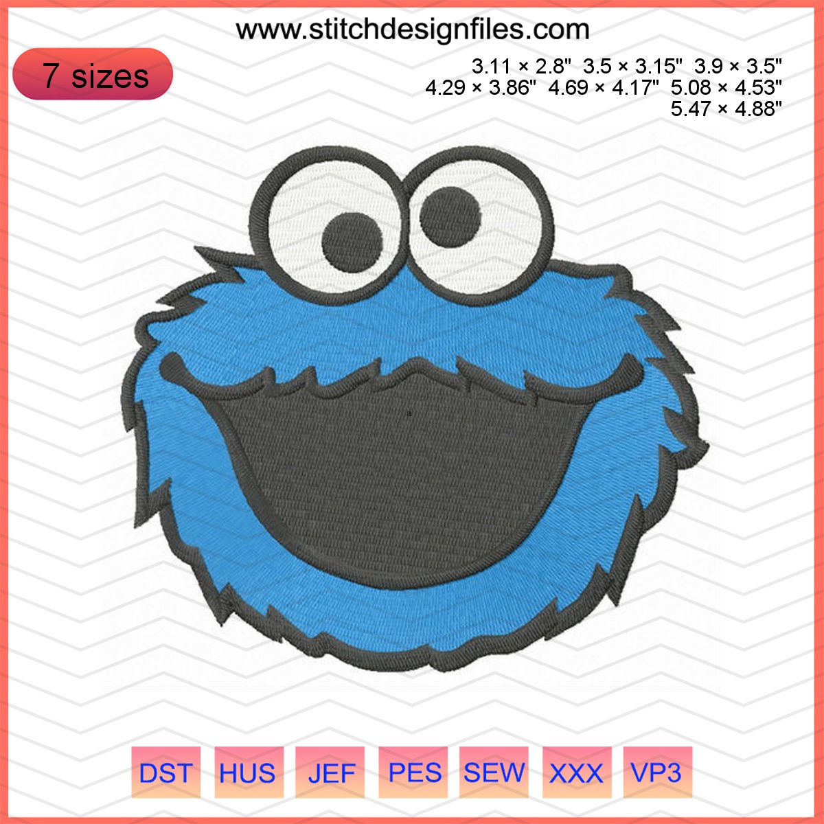 Laughing Cookie Monster embroidery design ideal for children's projects.