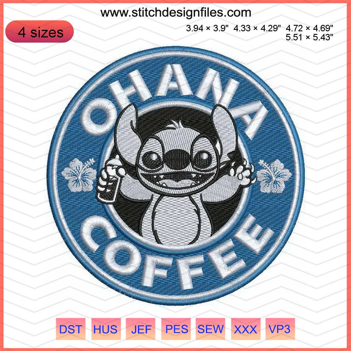 Ohana coffee embroidery design showcasing floral and coffee elements