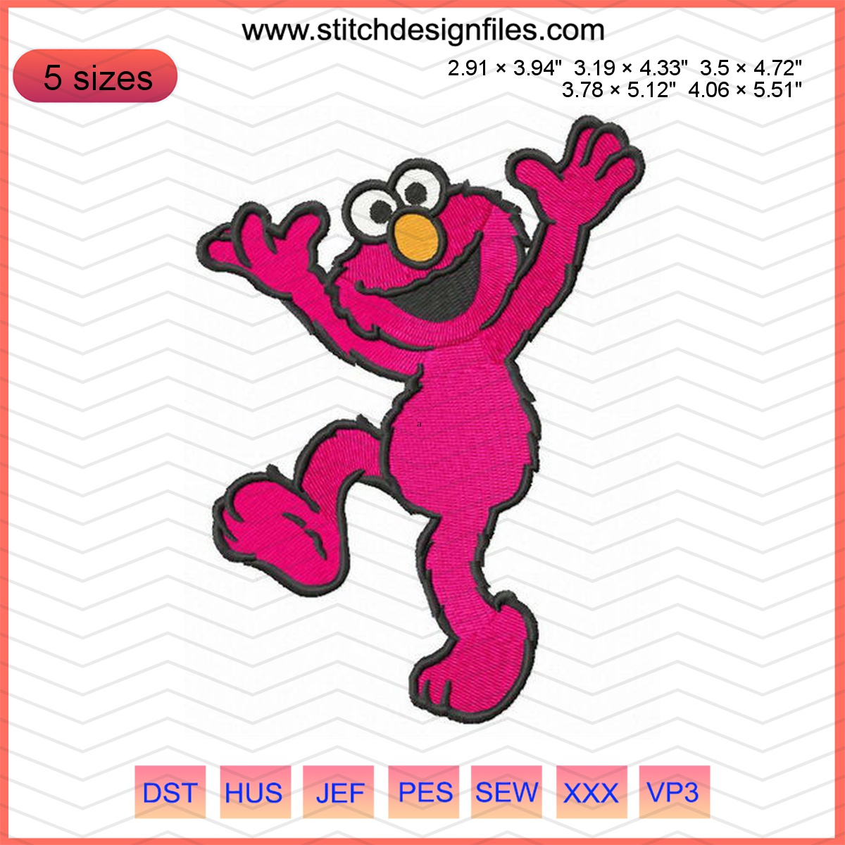Happy Elmo embroidery design featuring cheerful Elmo character.