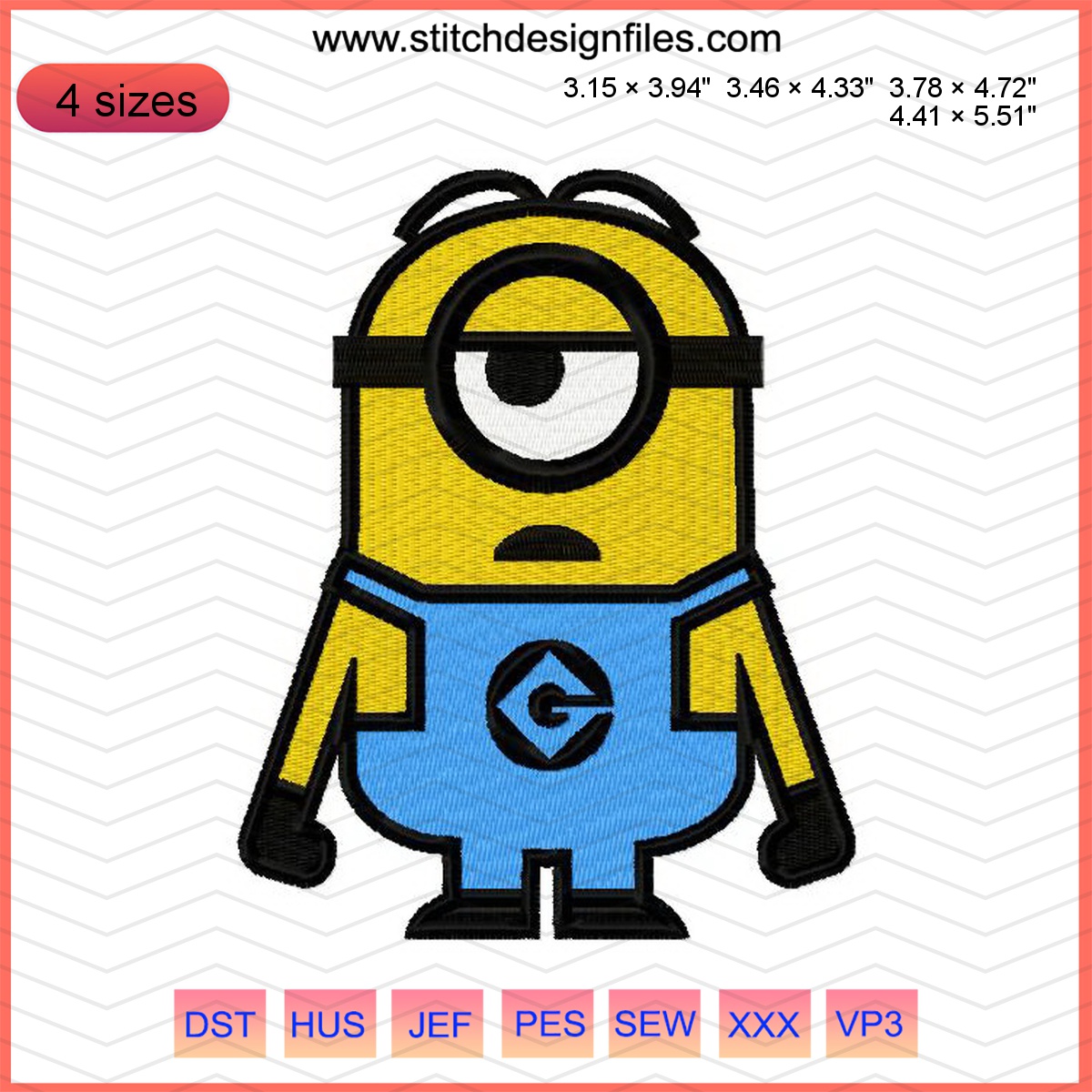Tired Minion embroidery design showcasing a fun character from Despicable Me