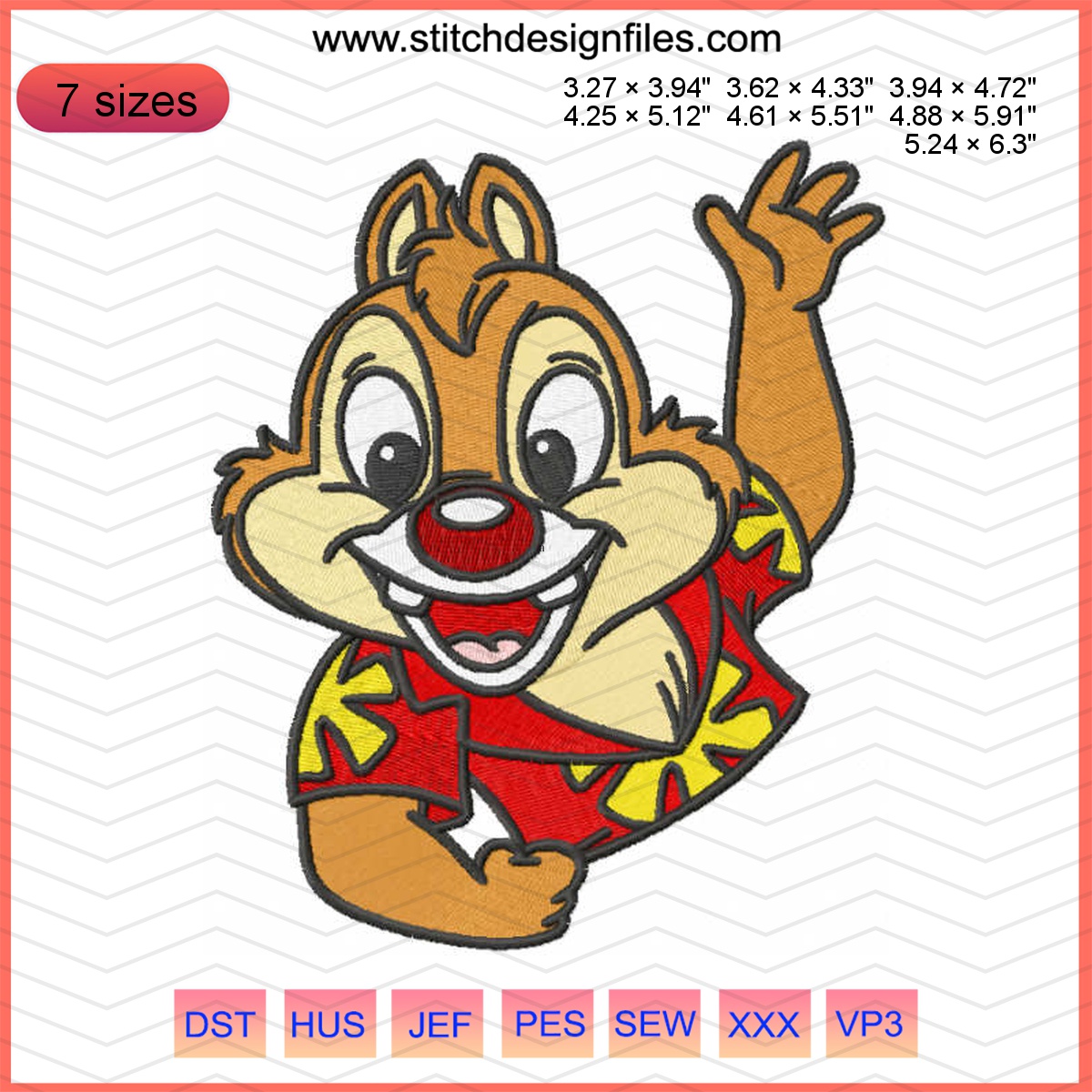 Dale Hawaii cartoon embroidery design perfect for shirts and bags.