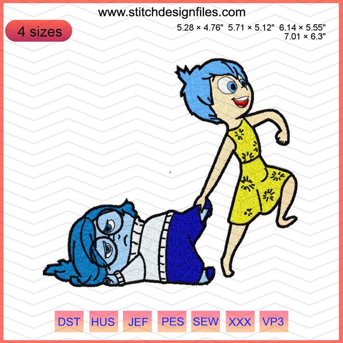 Joy and Sadness 4 Embroidery Design - Multiple Sizes 3 Joy and Sadness 4 embroidery design with emotions theme