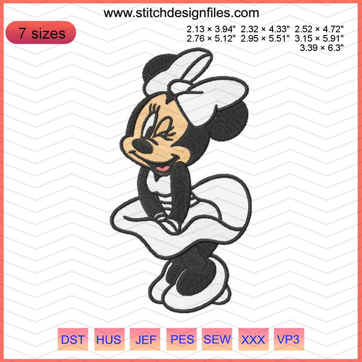 Mickey Marilyn style embroidery design featuring classic cartoon character.