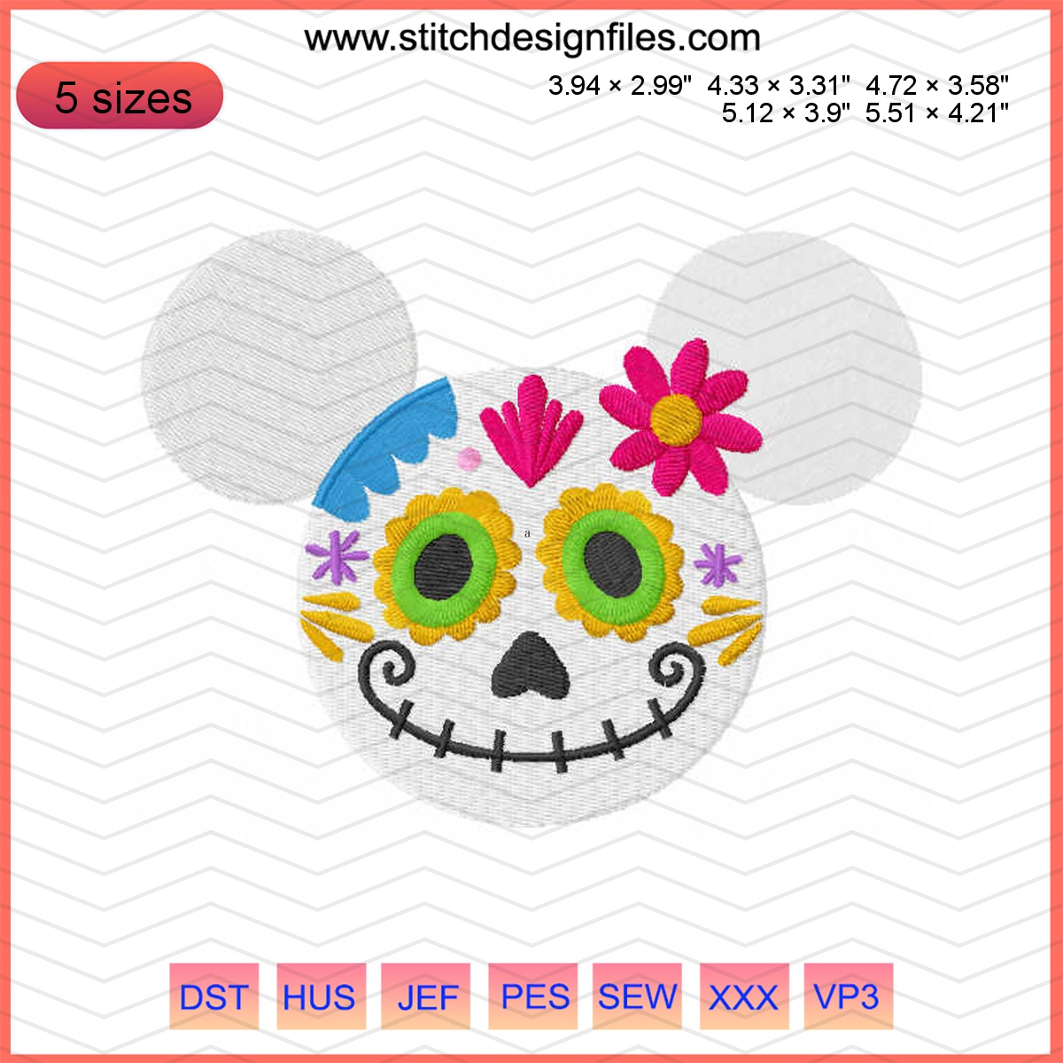 Minnie Coco embroidery design featuring Minnie Mouse and Day of the Dead themes