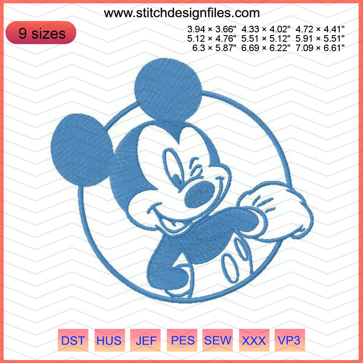 Resourceful Mickey embroidery design featuring a winking Mickey Mouse.