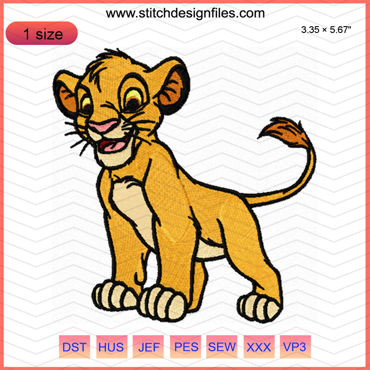 Simba 2 embroidery design featuring The Lion King character.