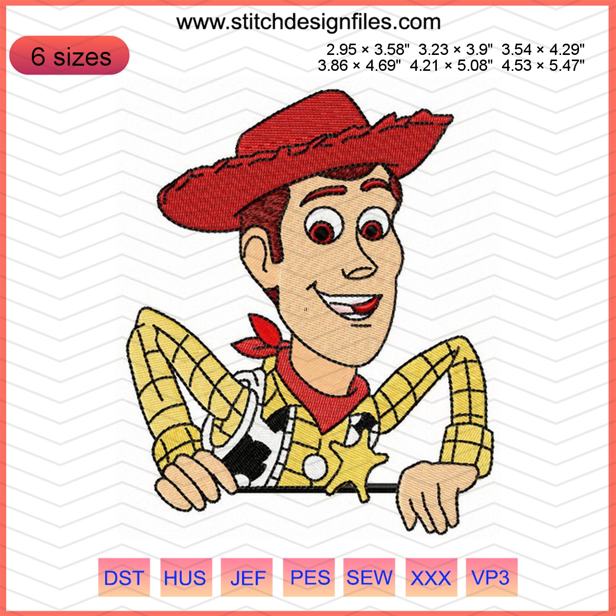 Cowboy Woody embroidery design featuring a brave animated character