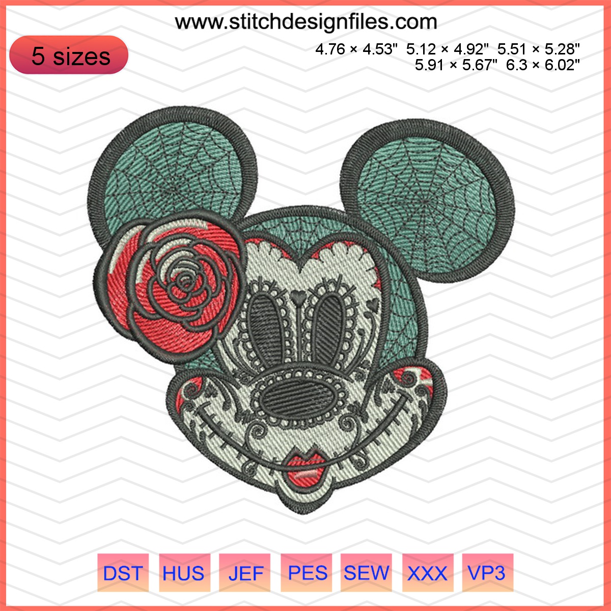 Halloween Minnie Mouse embroidery design for festive projects.