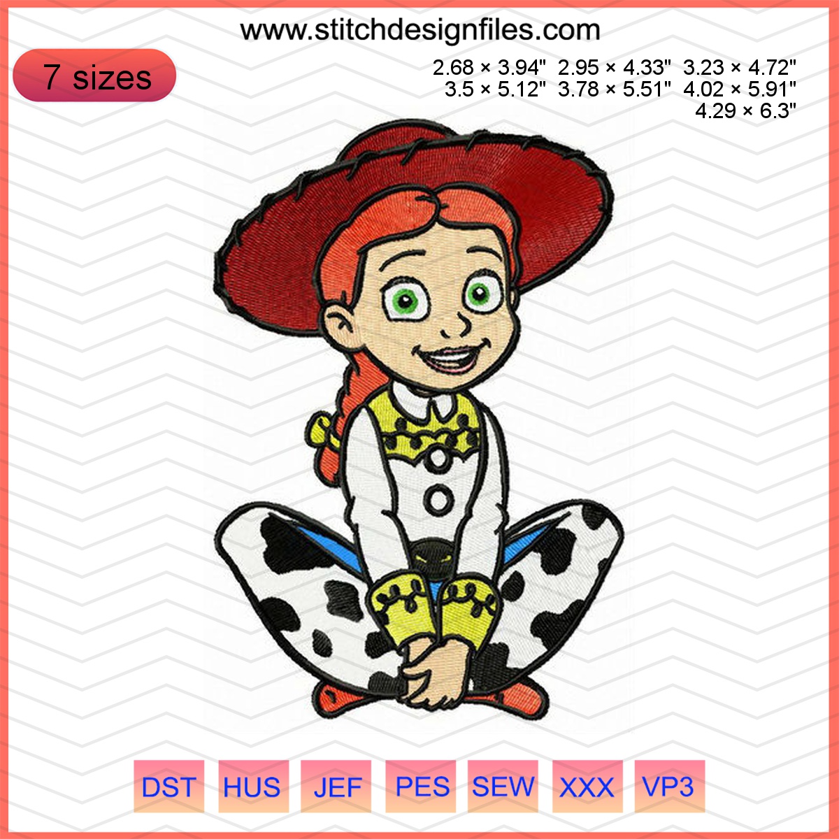 Pretty Jessie embroidery design featuring Disney's cowgirl character.